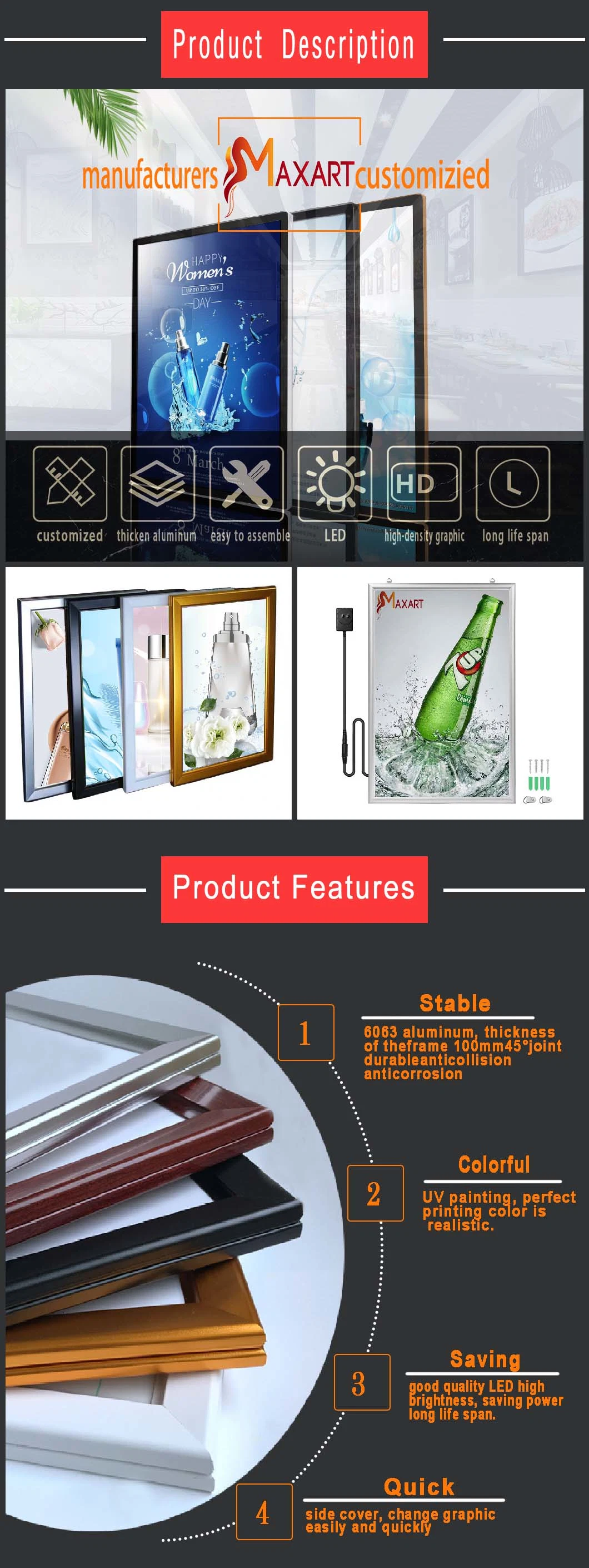 Aluminum Store Front Poster Advertising LED Ultra Slim Light Box