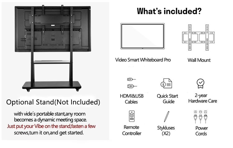 65 Inch Android/Windows 4K Multi Infrared Touch All in One Advertising Display Portable Interactive Meeting Whiteboard