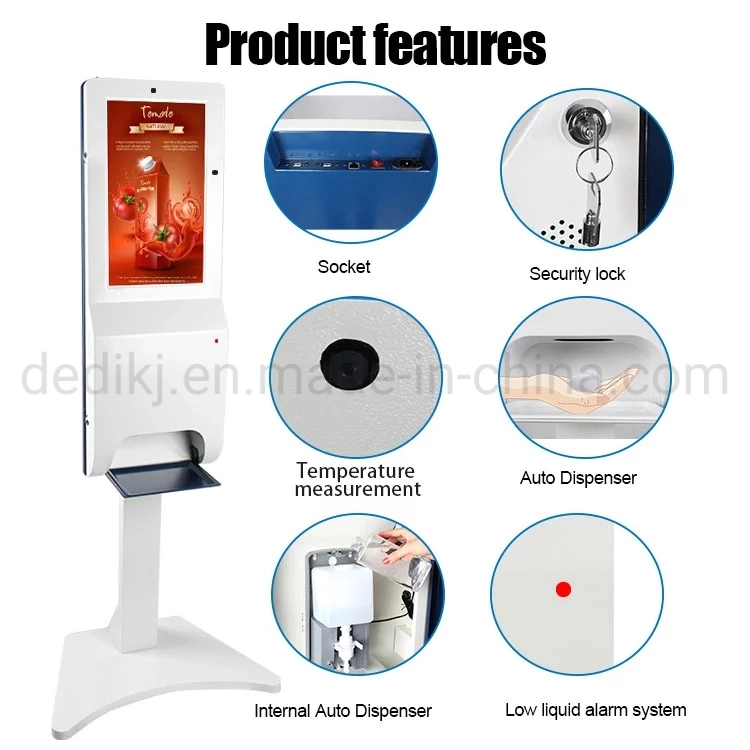 21.5inch WiFi Screen Signage LCD Display Advertising Player Temperature Detection Kiosk with Auto Digital Hand Sanitizer